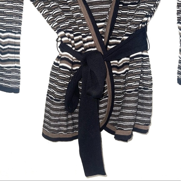 BCBGMaxAzria Black & White Striped Wrap Belted Cardigan Small Women’s - Picture 5 of 10